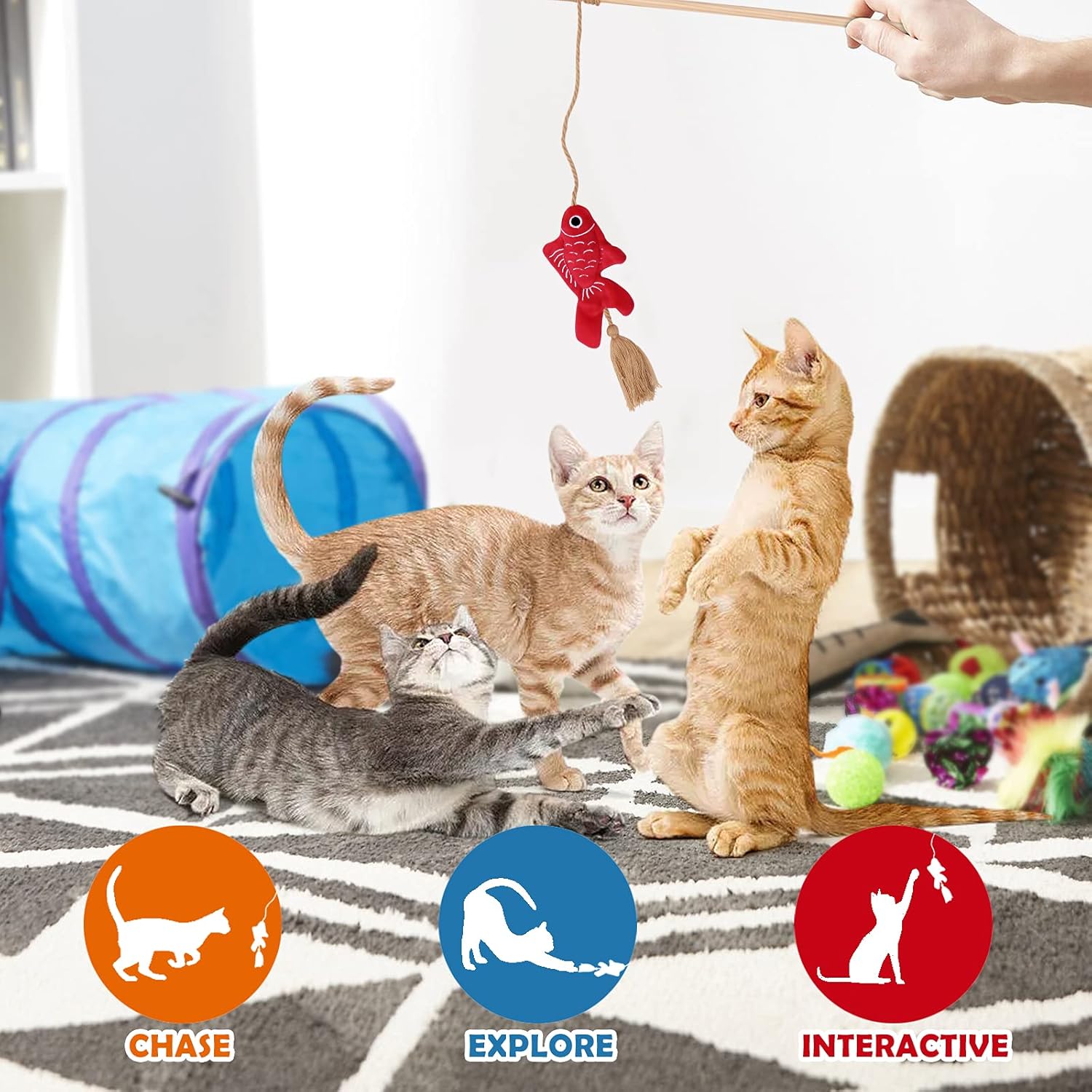 CiyvoLyeen Goldfishes Cat Wand Catnip Toys with Tassels Kitten Fishes Teaser Chew Knickknack Interactive Fishing Rod Pillows Catmint Plush Kitty Plaything Gift Ideas Set of 4 : Pet Supplies