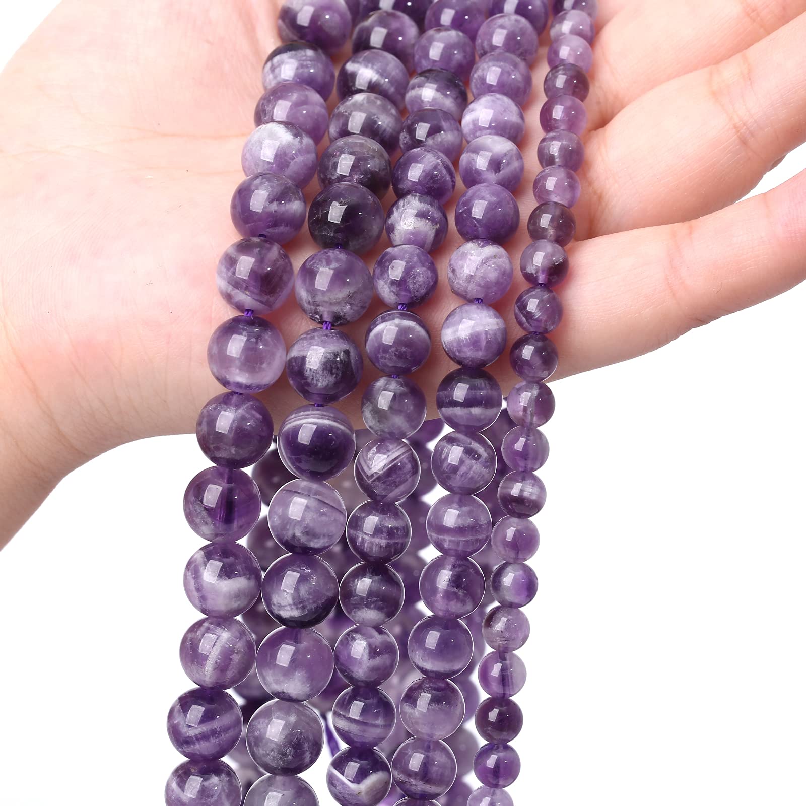 90 perline rotonde sfuse in pizzo viola naturale da 8 mm, perline sfuse di cristallo per la creazione di gioielli fai da te, bracciali, collane, 81,3 cm, 2 fili