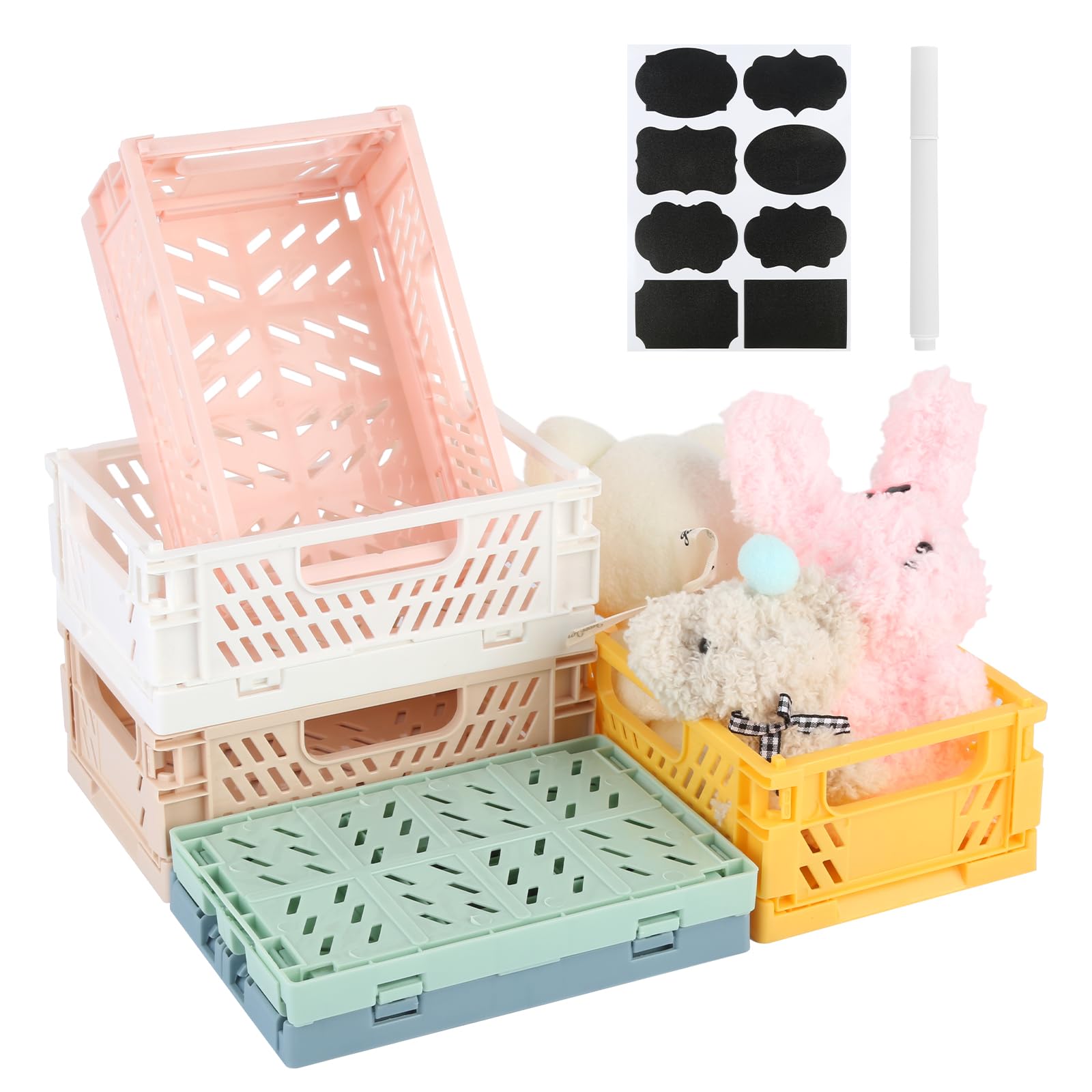 6 Pieces Folding Box, Colourful Plastic Folding Boxes, Mini Folding Basket, Portable Plastic Storage Boxes, 15 x 10 x 5.8 cm Boxes Organizer for Home, Classroom, Office