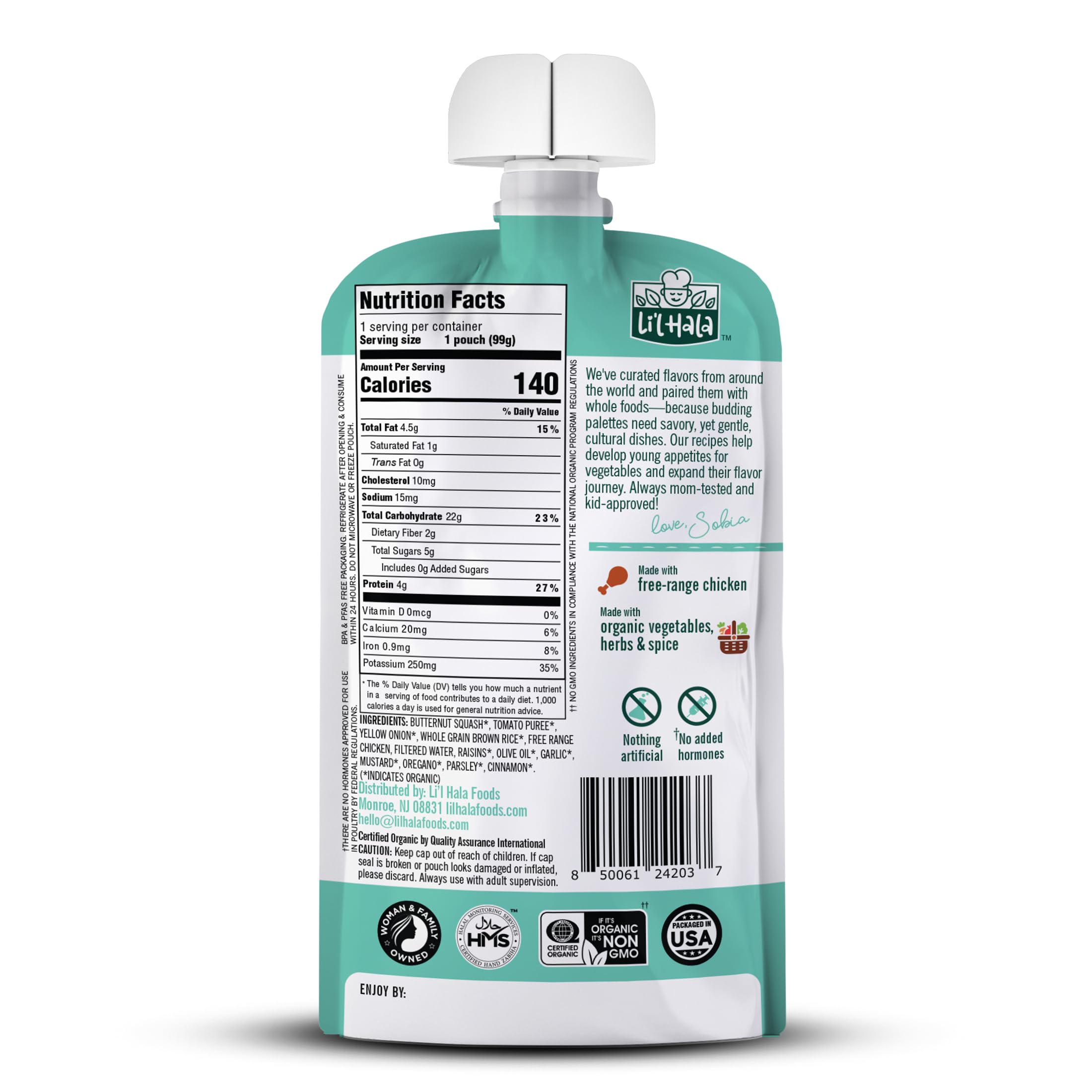 Li’l Hala Mediterranean Chicken – Organic Baby or Toddler Food Pouch (6+ Months) – Free-Range Chicken & Organic Vegetables – No Added Hormones – 3.5 oz - Pack of 12 Pouches