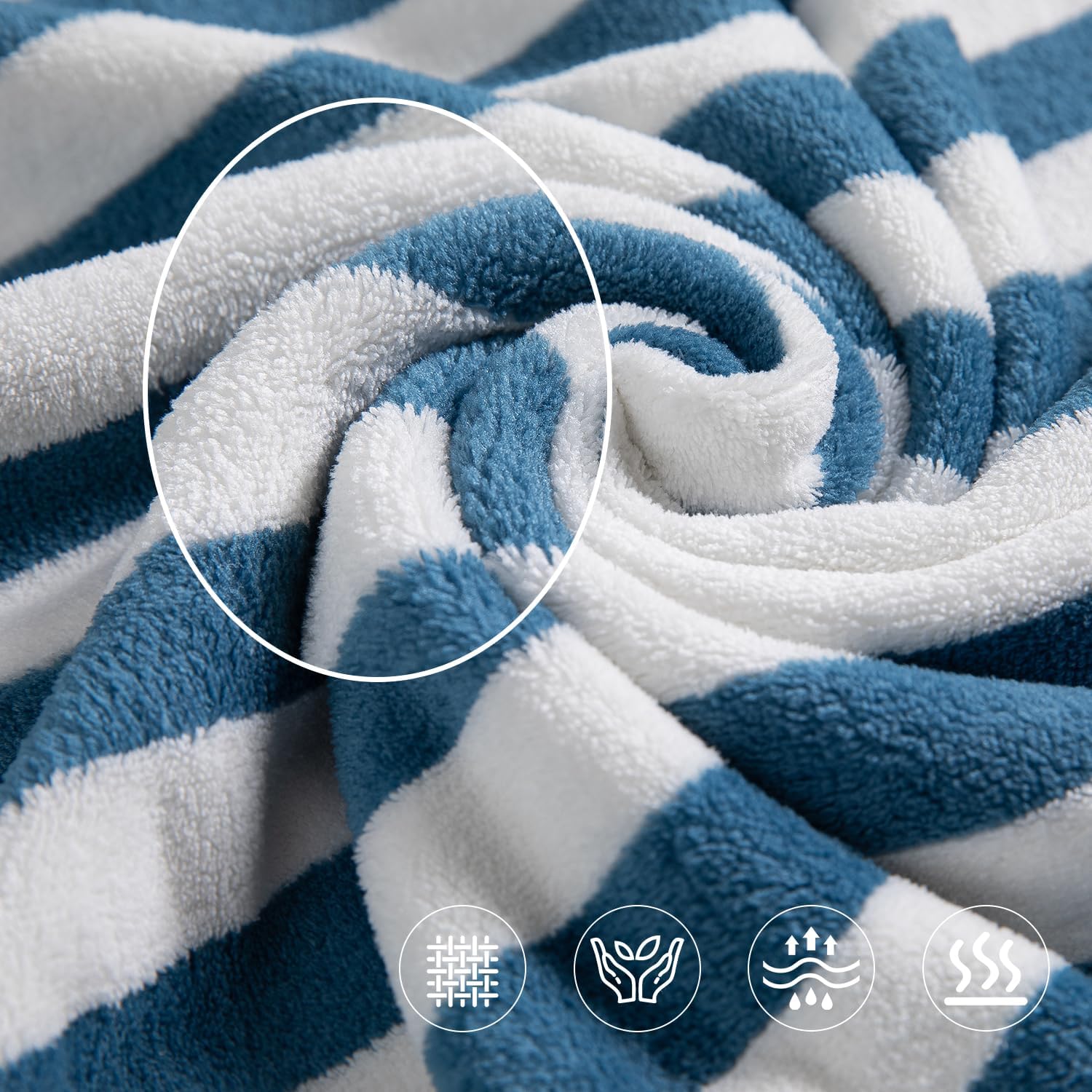 Jarson 18-Piece Striped Bath Towel Set -Highly Absorbent 6 Bath Towels, 6 Hand Towels, 6 Washcloths, Quick Dry Towels for Family Bathroom - Blueberry
