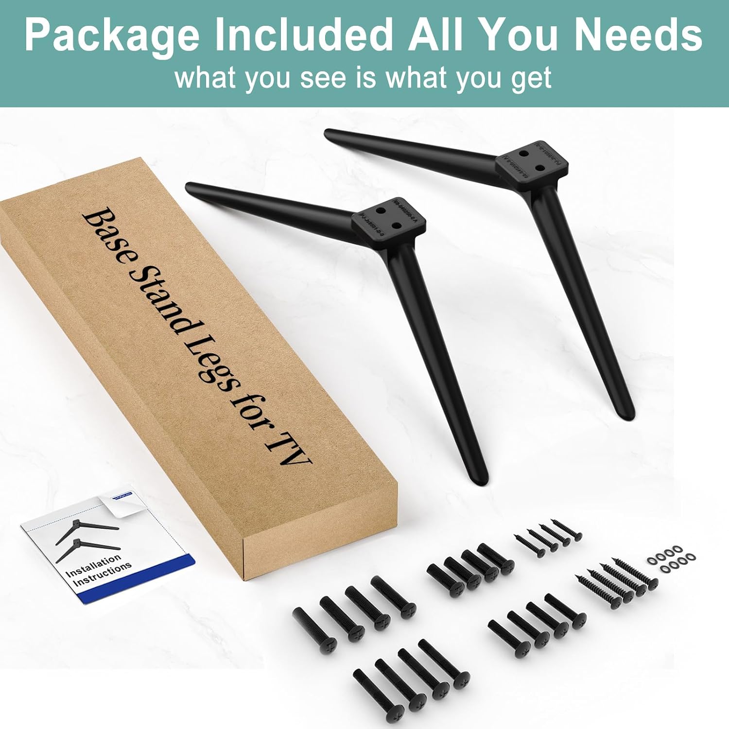 Dinghosen TV Stand Legs for TCL Roku TV, 65" Modern Black Metal, 1 Set, Supports Up to 200 lbs