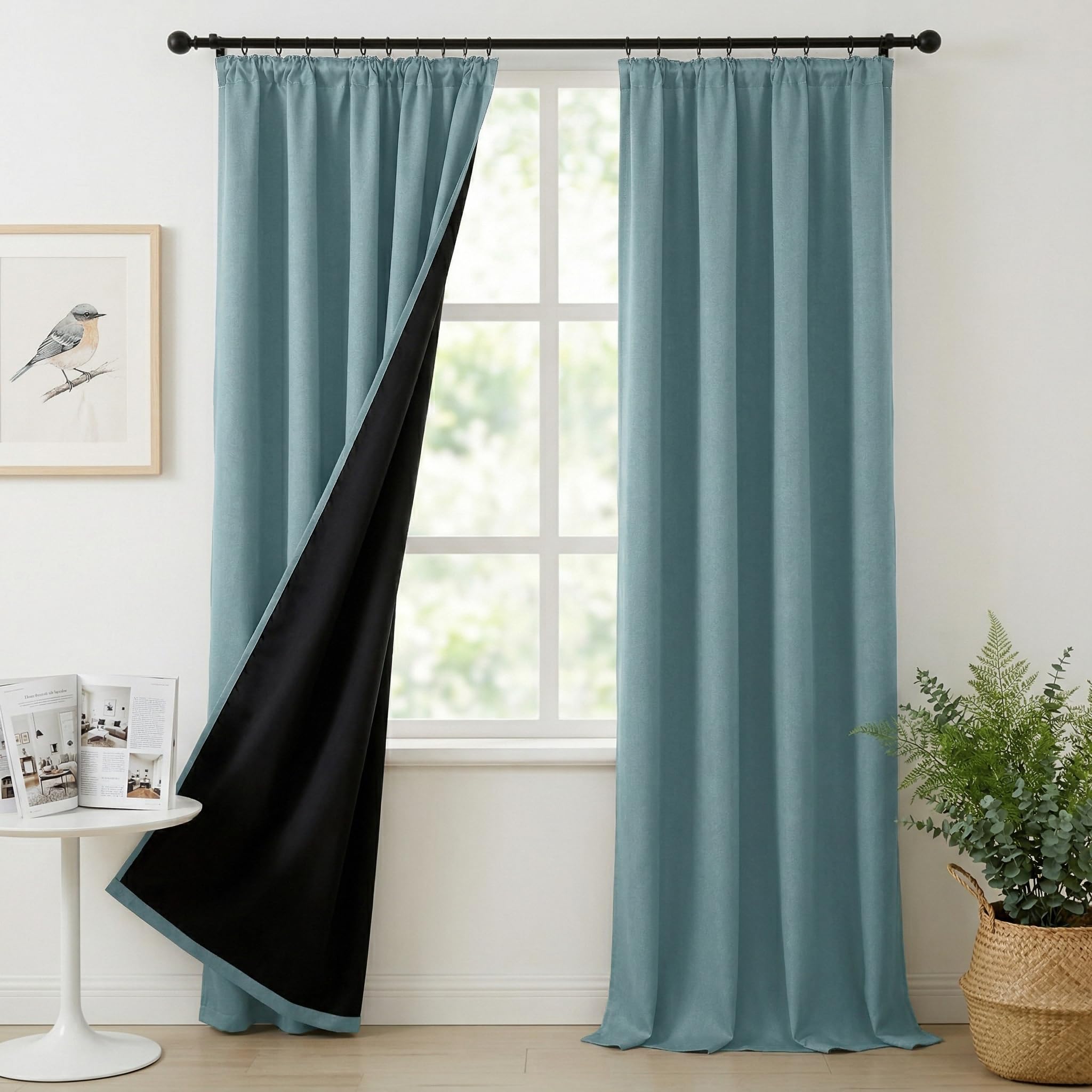 Rideaux occultants thermiques bleu 214 x 132 cm pour isolation et nuit noire