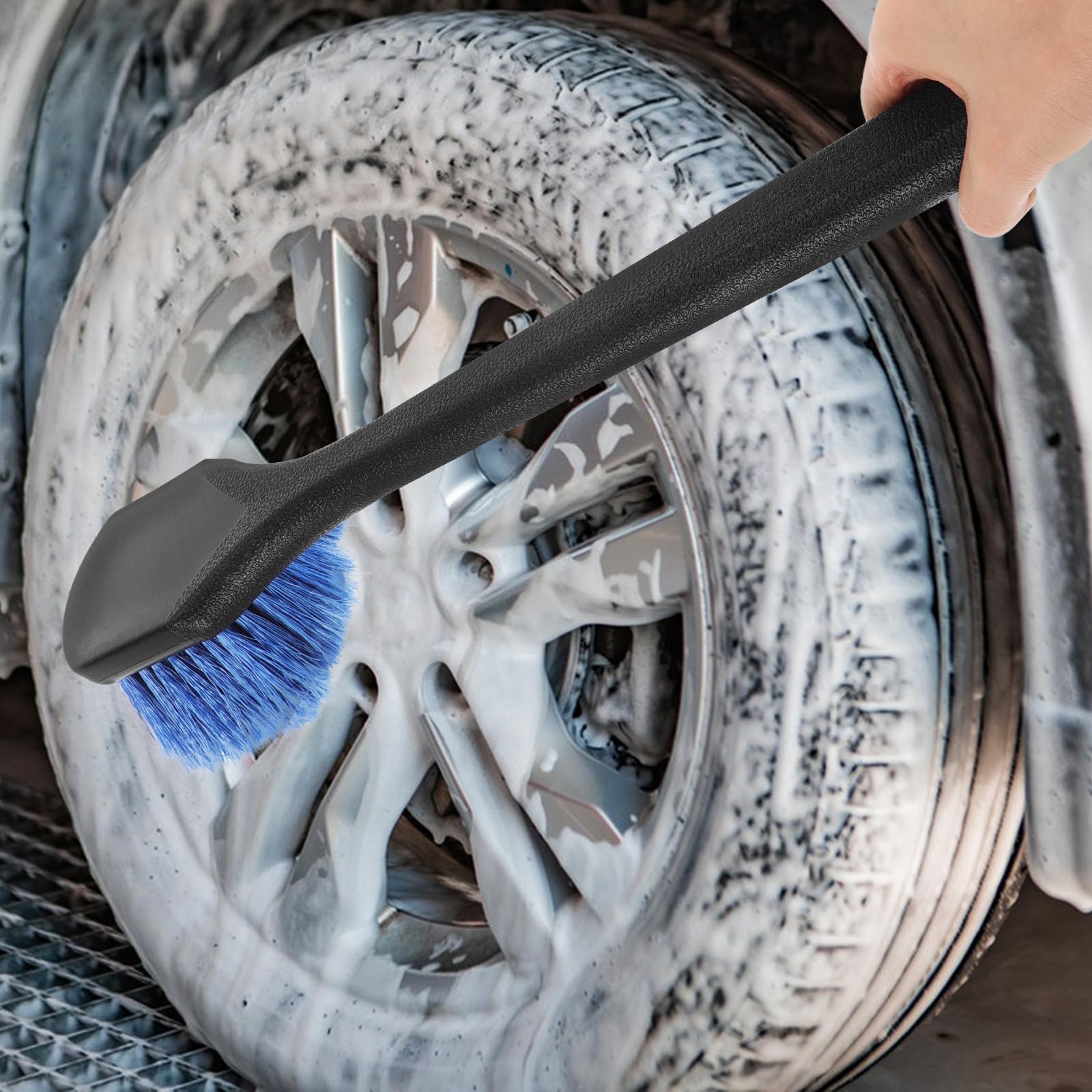 Cabilock 4 Pezzi Spazzola per Pulizia Pneumatici Auto Manico, Plastica