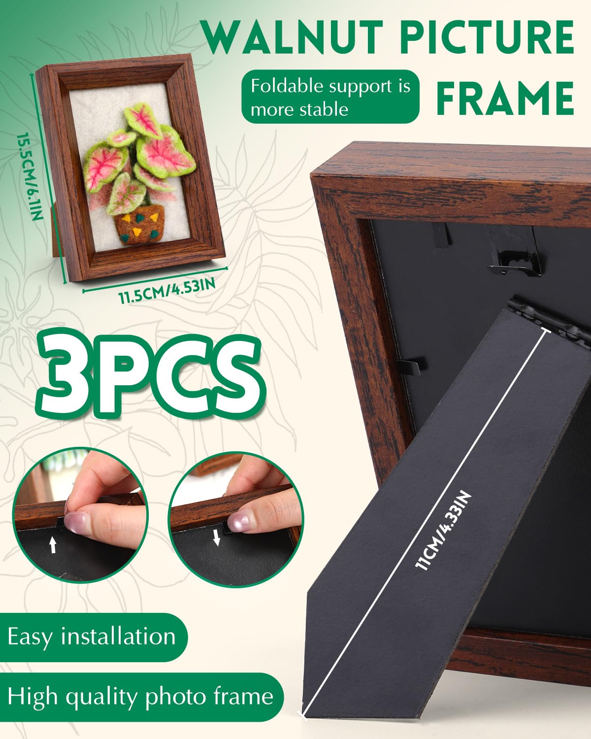 OEHPICC Kit de fieltro de aguja, suministros de arte de fieltro de lana con marco y herramientas (3 plantas en maceta) | Kit de pintura de fieltro de aguja para adultos incluye agujas de fieltro, hoja