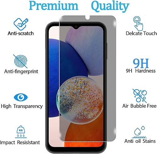 Miniatura 2 de KELOLIN Paquete de 2 protectores de pantalla de privacidad para Samsung Galaxy A14 5G, dureza 9H, arañazos, antiespía, protector de pantalla de