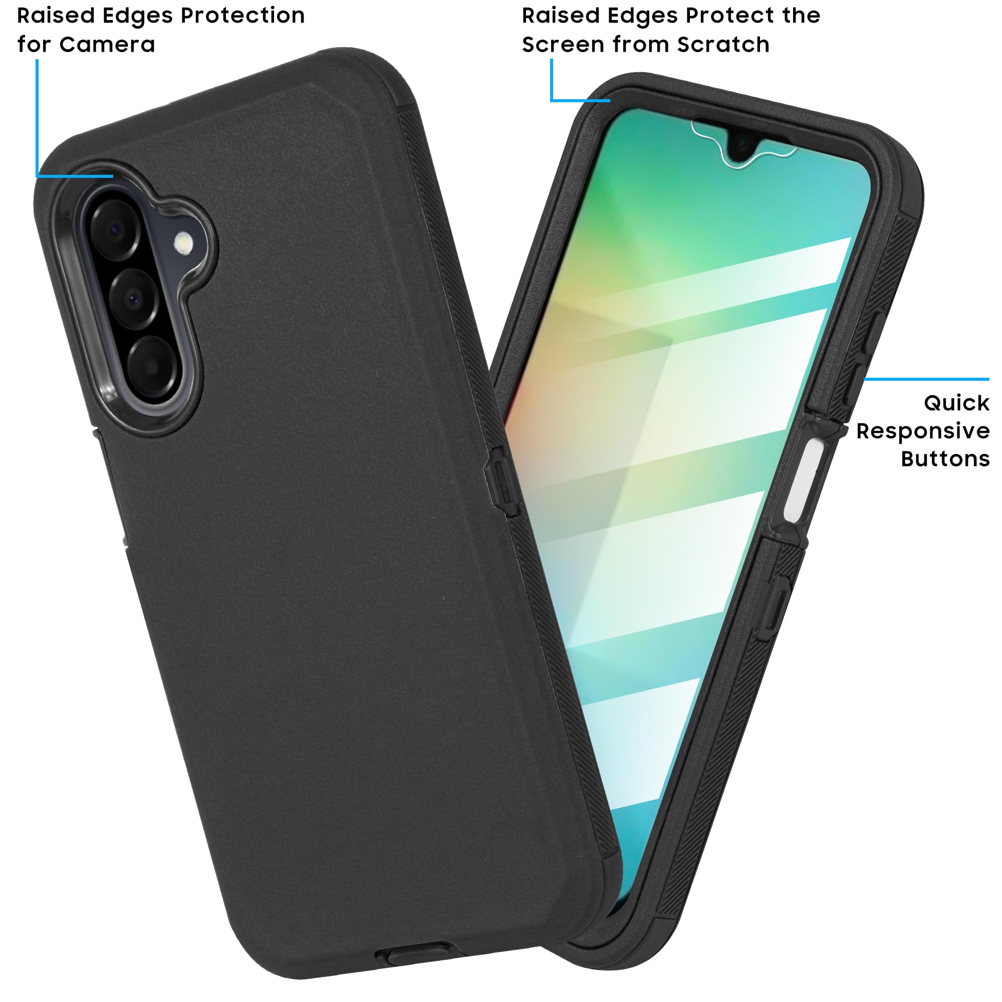Custodia compatibile con Samsung Galaxy A26 5G con protezione dello schermo integrata, fondina con clip per cintura, custodia protettiva antiurto e robusta, nera