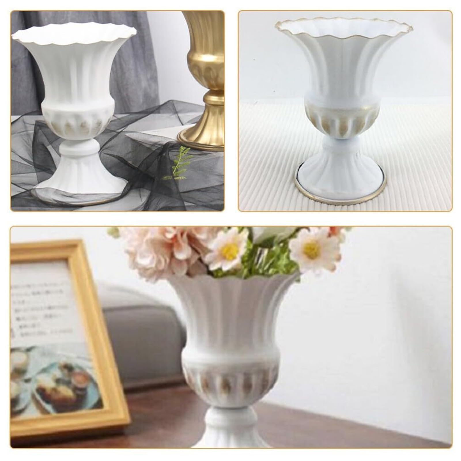Arredamento moderno in stile rustico Vaso in metallo stile rustico Centrotavola for matrimonio a tromba Decorazione da tavolo Regali per le coppie(White)
