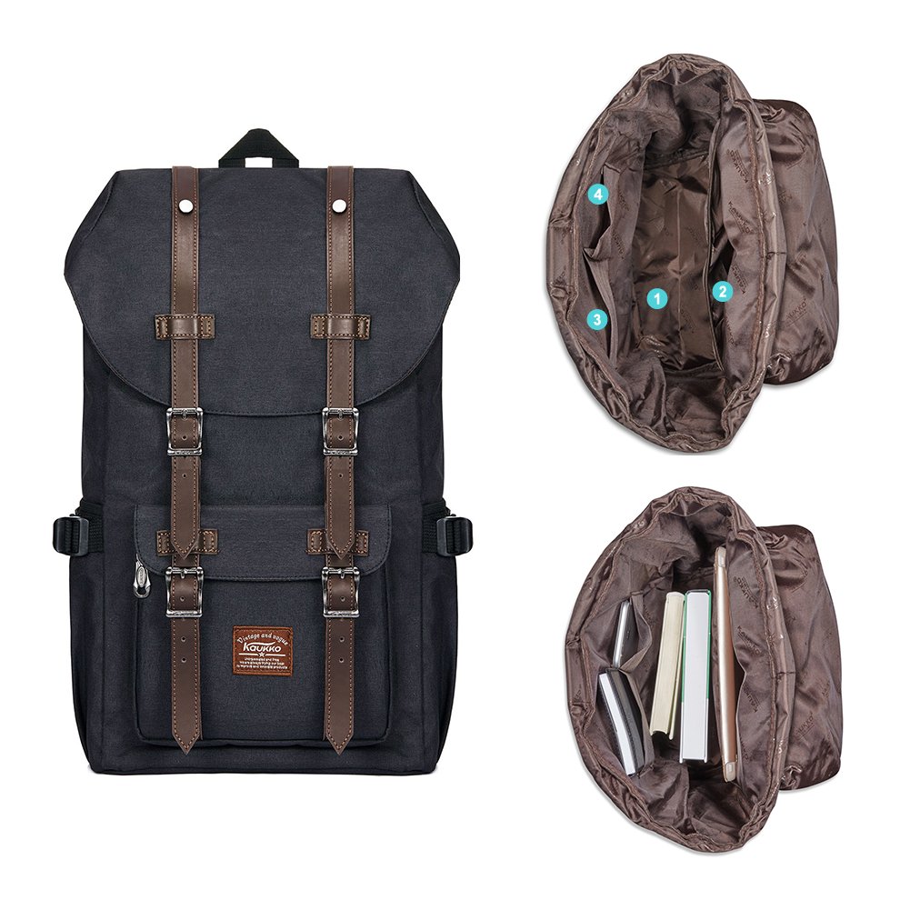 KAUKKO Sac à Dos Loisir Compartiment pour 15" Ordinateur Portable 20 litres Noir