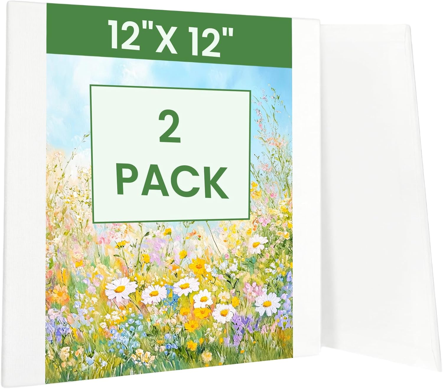 2 Pack Canvases for Painting Cotton Blank Canvas Boards 12x12 inch White Canvas for Acrylic Oil Watercolor Paint Canvases for Kids Students Beginners