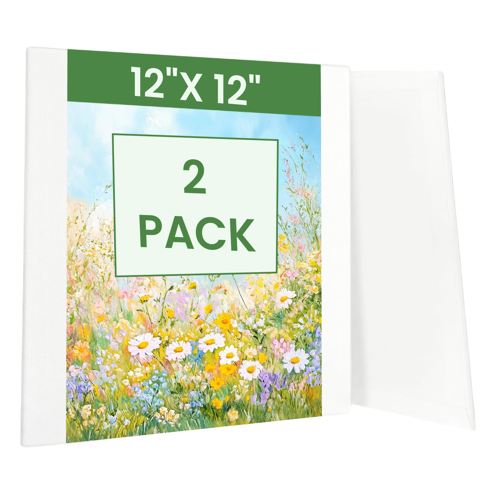 Lienzo estirado de 12 x 12 pulgadas para pintar, lienzos cuadrados 100% algodón para pintar, paquete de 2 lienzos blancos en blanco para pintura acrílica y al óleo