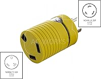 Vista 2 de AC WORKS Generador a adaptador RV de 30 amperios (L5-20 20A 3 clavijas de bloqueo compacto) Amarillo