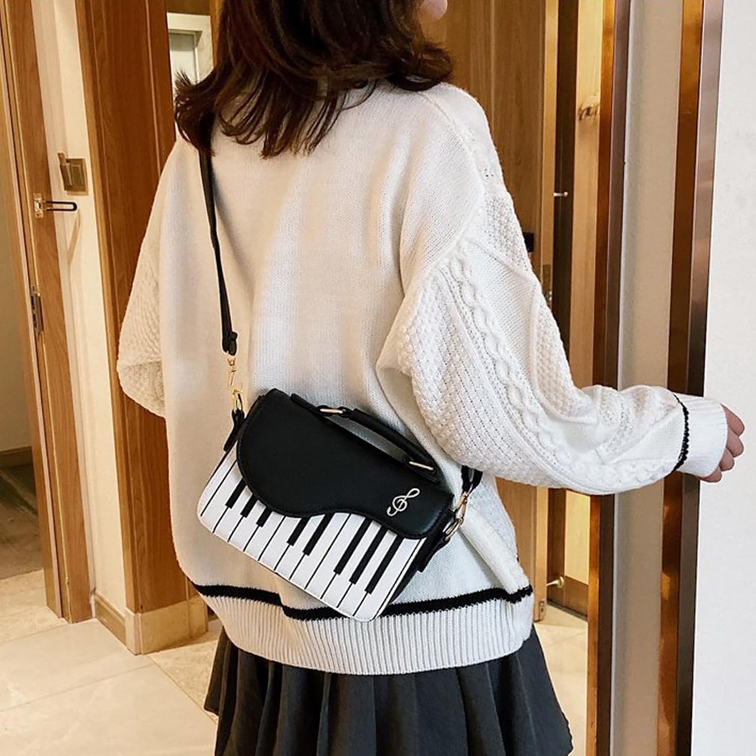 Women’s Piano Guitar Shape Crossbody Purse Music Guitar PU Leather Shoulder Tote Bag Purse