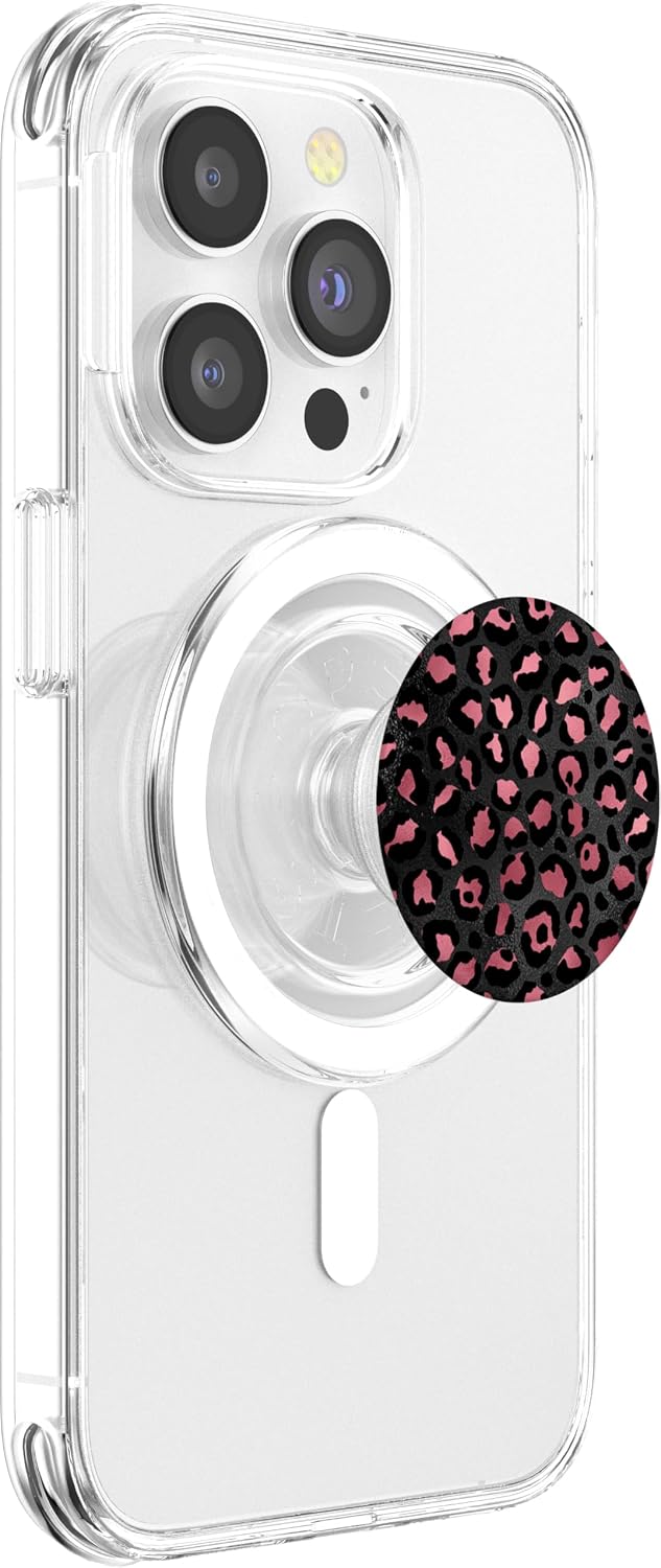 Pretty Hot Pink Black Leopard Spot Animal Print Women Girls PopSockets PopGrip for MagSafe