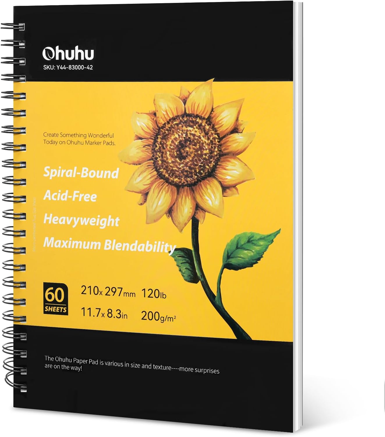 A4 Sketchbook for Alcohol Markers - 200GSM Heavyweight Acid-Free Paper, 120 Pages (60 Sheets), Spiral Bound with Hardback Cover - Art Book for Drawing & Sketching