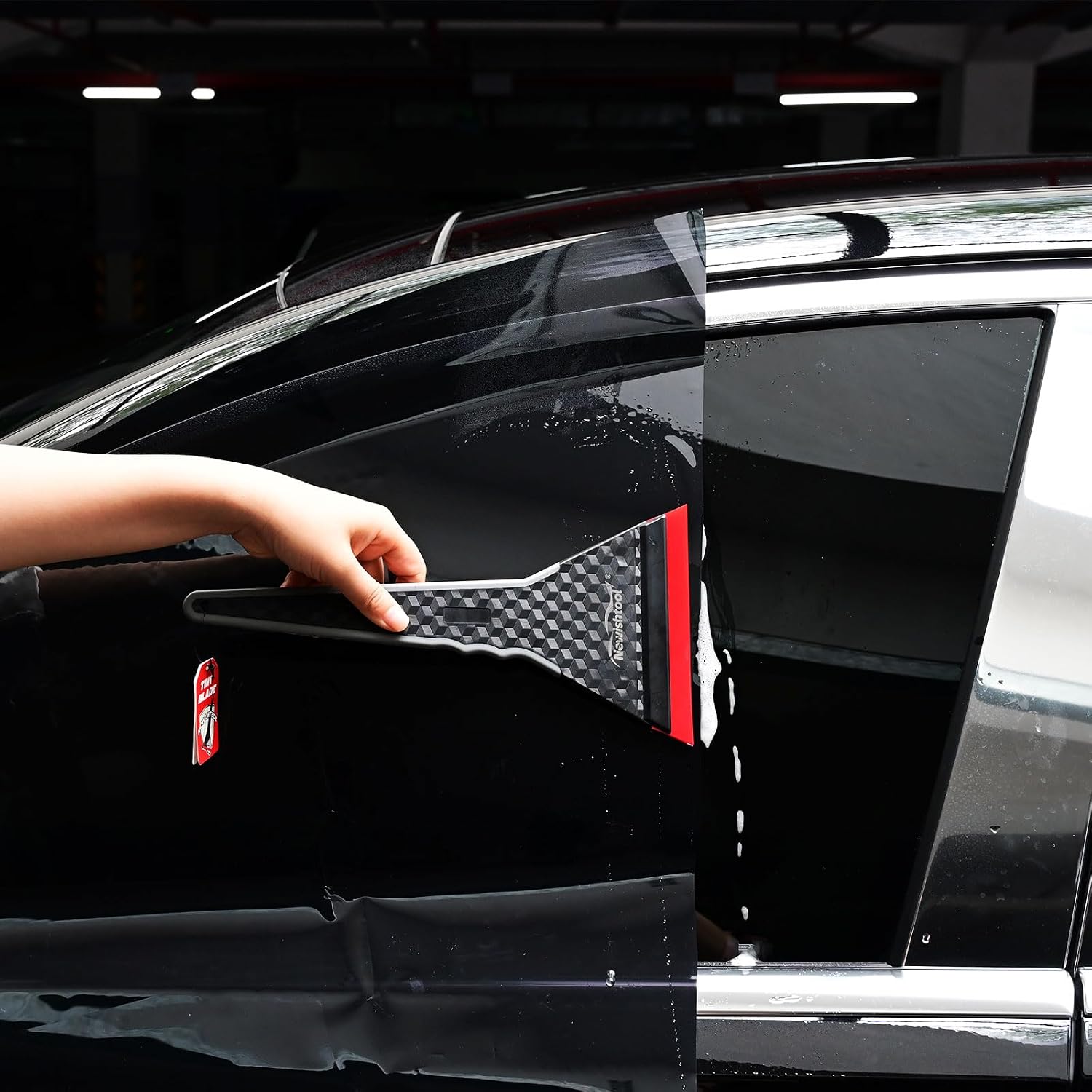 Professional Window Tint Tools Triangle Squeegee PPF Tool - 2 Pack | Long Handle Scraper, TPU Rubber Blade, Water Removal Tool, Auto Tinting Film Installing, Windshield Rear Glass Cleaning