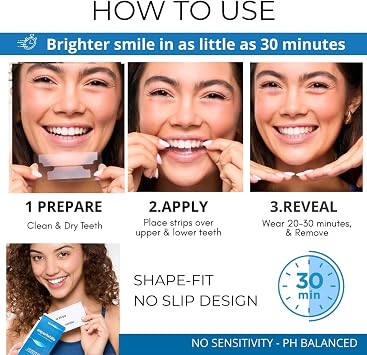 THE StripsTM by Expertwhite - Teeth Whitening Strips 12% Hydrogen Peroxide, 30-Minute Treatment. Stay-in-Place Technology, Enamel Safe, pH Balanced, 28 Strips (14-Treatments). One Month Supply.