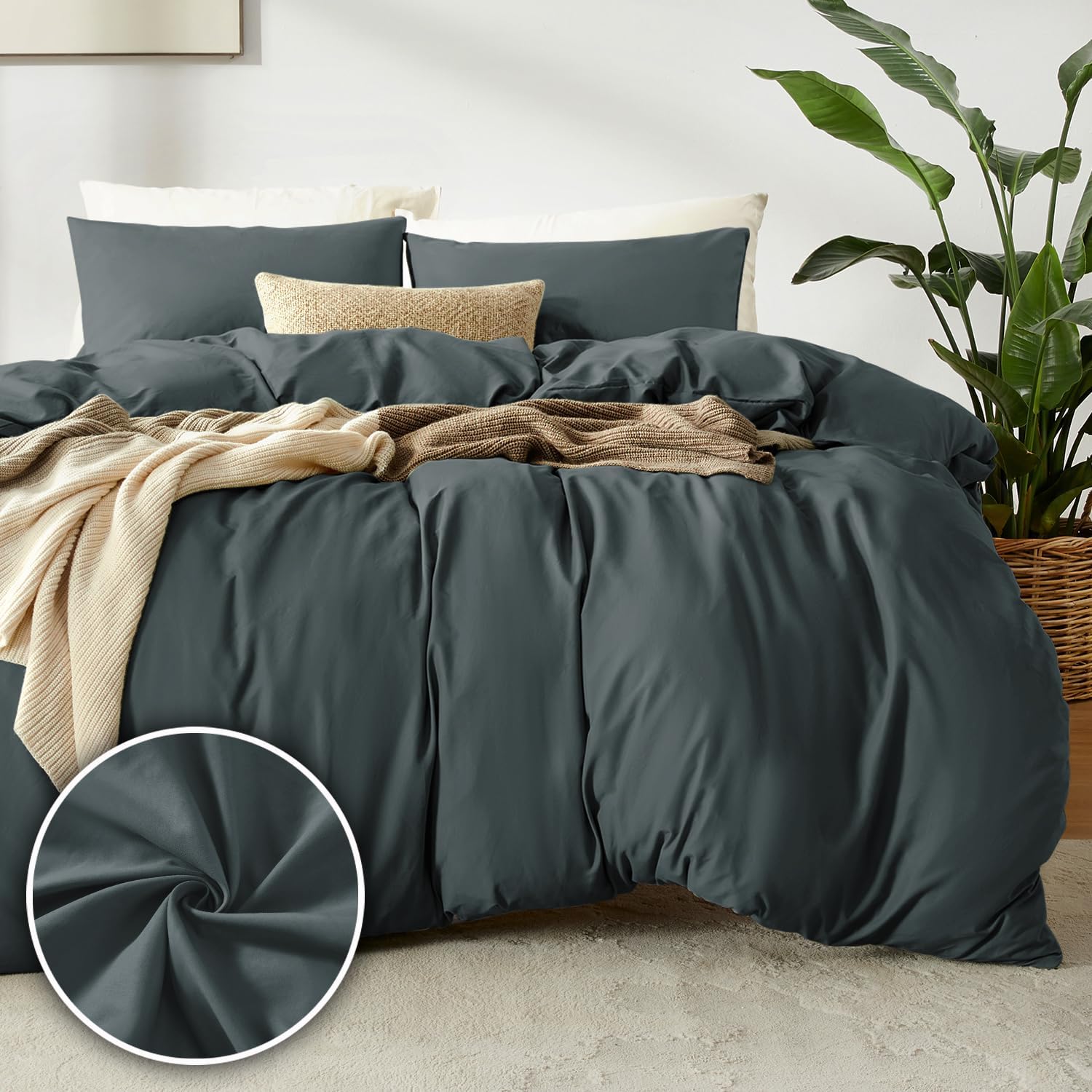 Bed Linen Set 2 x 135 x 200 cm + 2 Pillowcases 80 x 80 cm - Breathable Microfibre, Super Soft, Oeko-Tex, 4-Piece Set, Anthracite