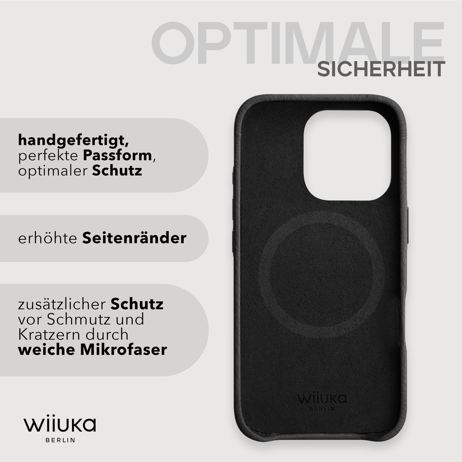 WIIUKA Custodia per iPhone 16 Pro Max, in pelle tedesca, ultra sottile, di alta qualità, colore: nero