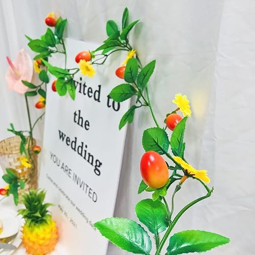 Miniatura 2 de Guirnalda de vid artificial de tomate cherry y flores de 6.6 pies para colgar en San Valentín, boda, cumpleaños, jardín, festival, decoración