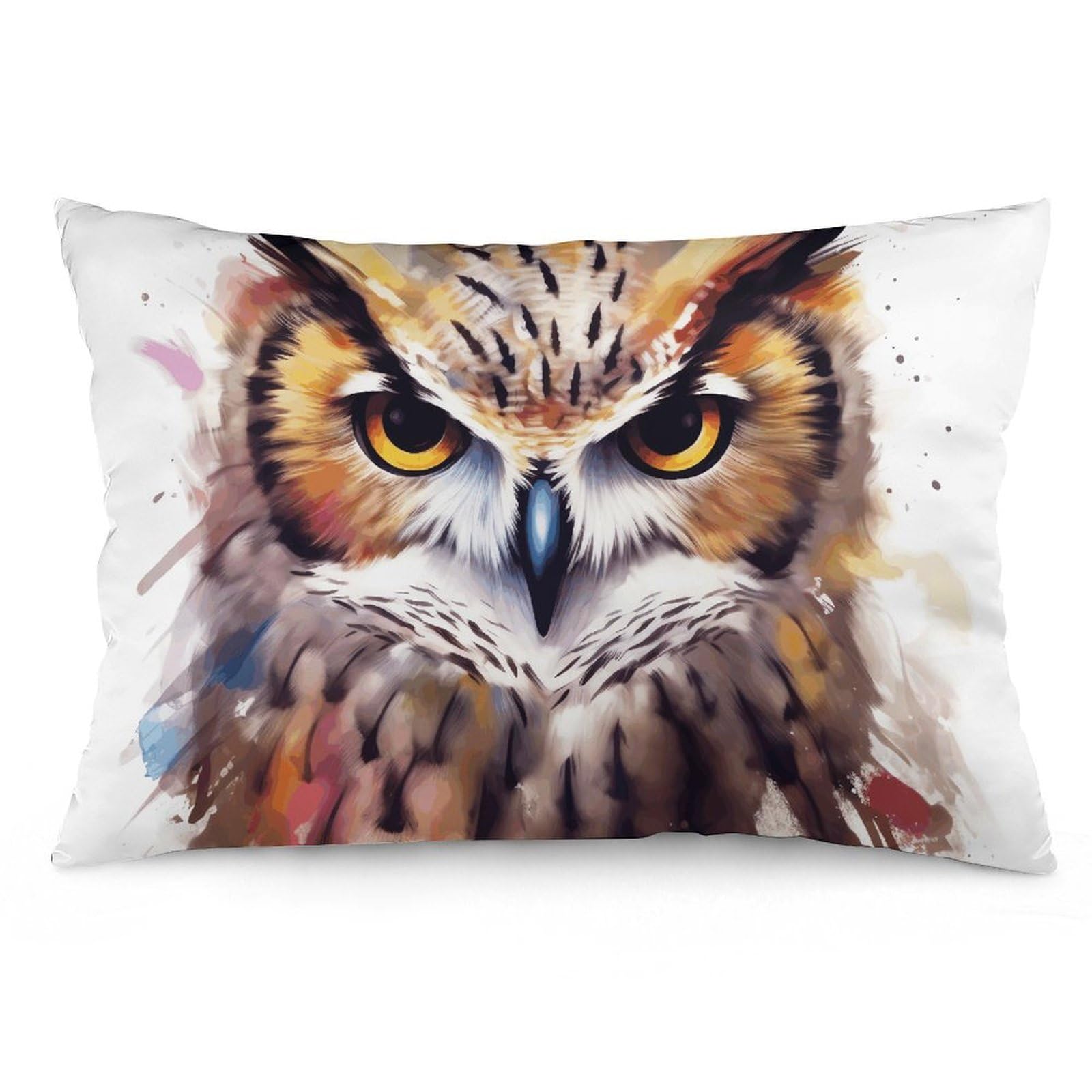 2 Pack Pillow Cases for Hair and Skin, Soft Breathable Pillow Case Covers with Hidden Zipper, Watercolor Cool Owl Head Pillowcase 16 "x24 Pillow Covers for Sleeping Gift