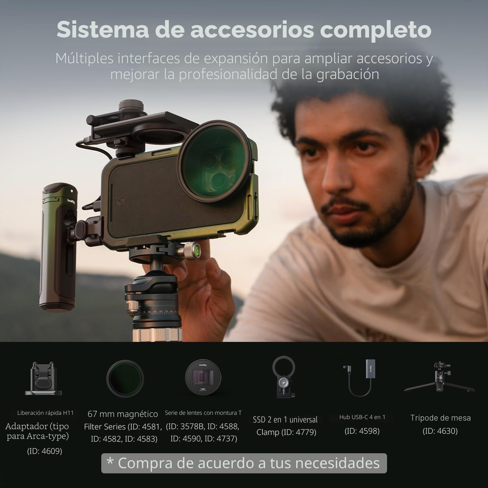SmallRig Brandon Li - Kit de vídeo para iPhone 16 Pro Max, funda ligera con asas giratorias inalámbricas QR, filtro magnético VND de 67 mm, MagSafe