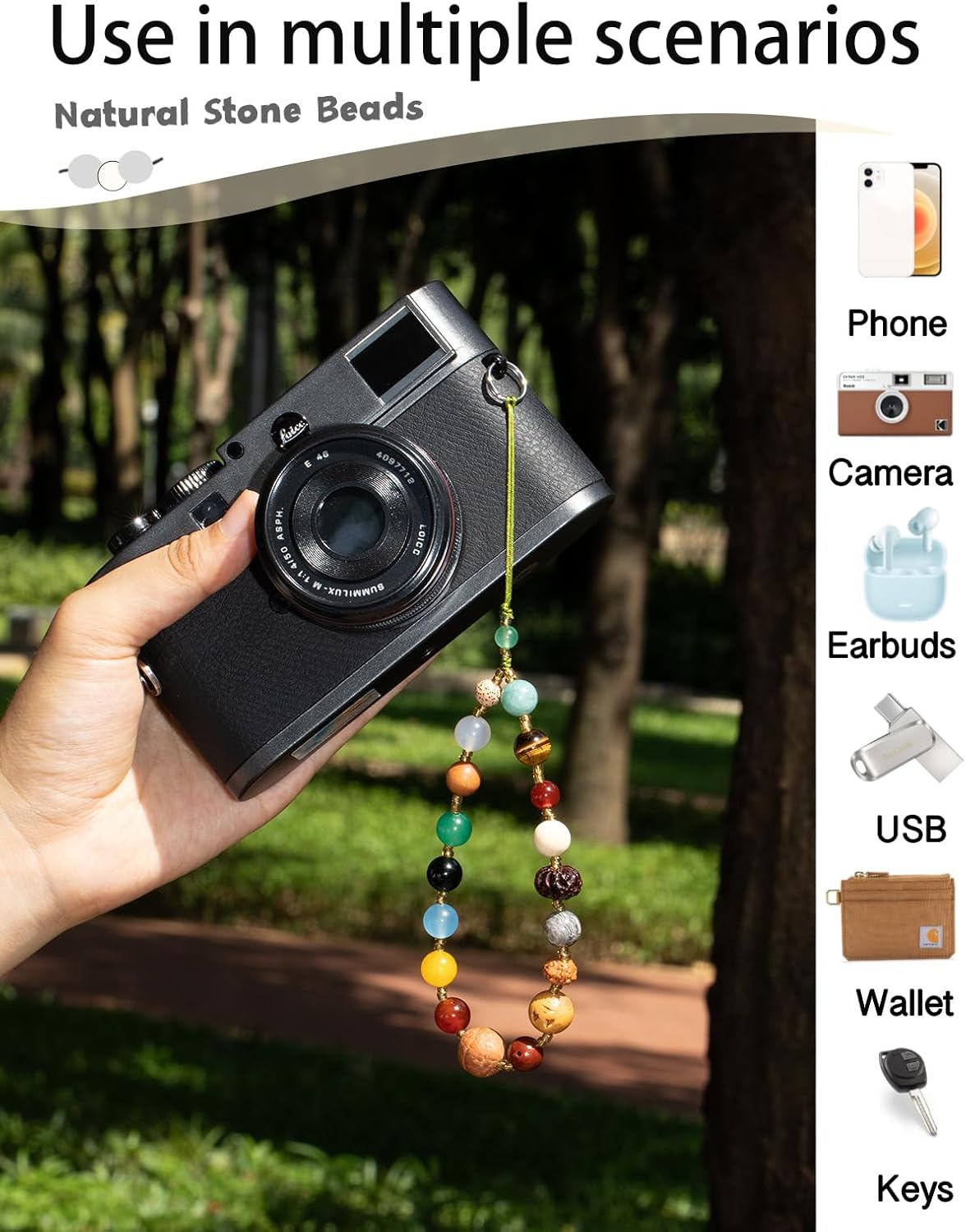 Handmade Beaded Charm Cell Phone Camera Lanyard, Wrist Strap with Natural Gemstone Beads,Phone Chain String, Keychain Decor for Wallet - Image 3