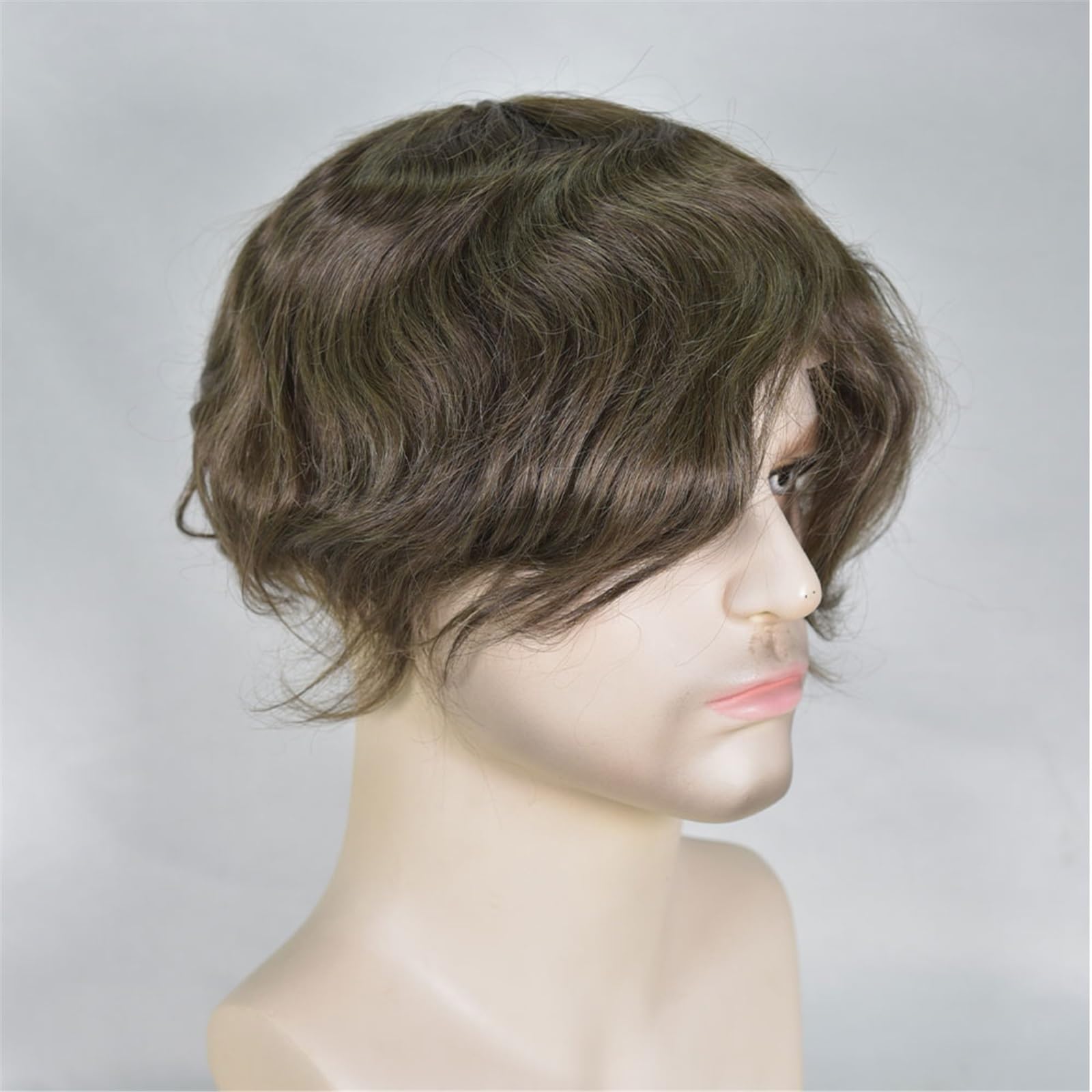 Tupé de pelo para hombres Sistema de peluca peluquín cabello humano for hombres con encaje francés y rayita PU pieza repuesto 7x9 pulgadas Sistema de cabello para hombres(4#)