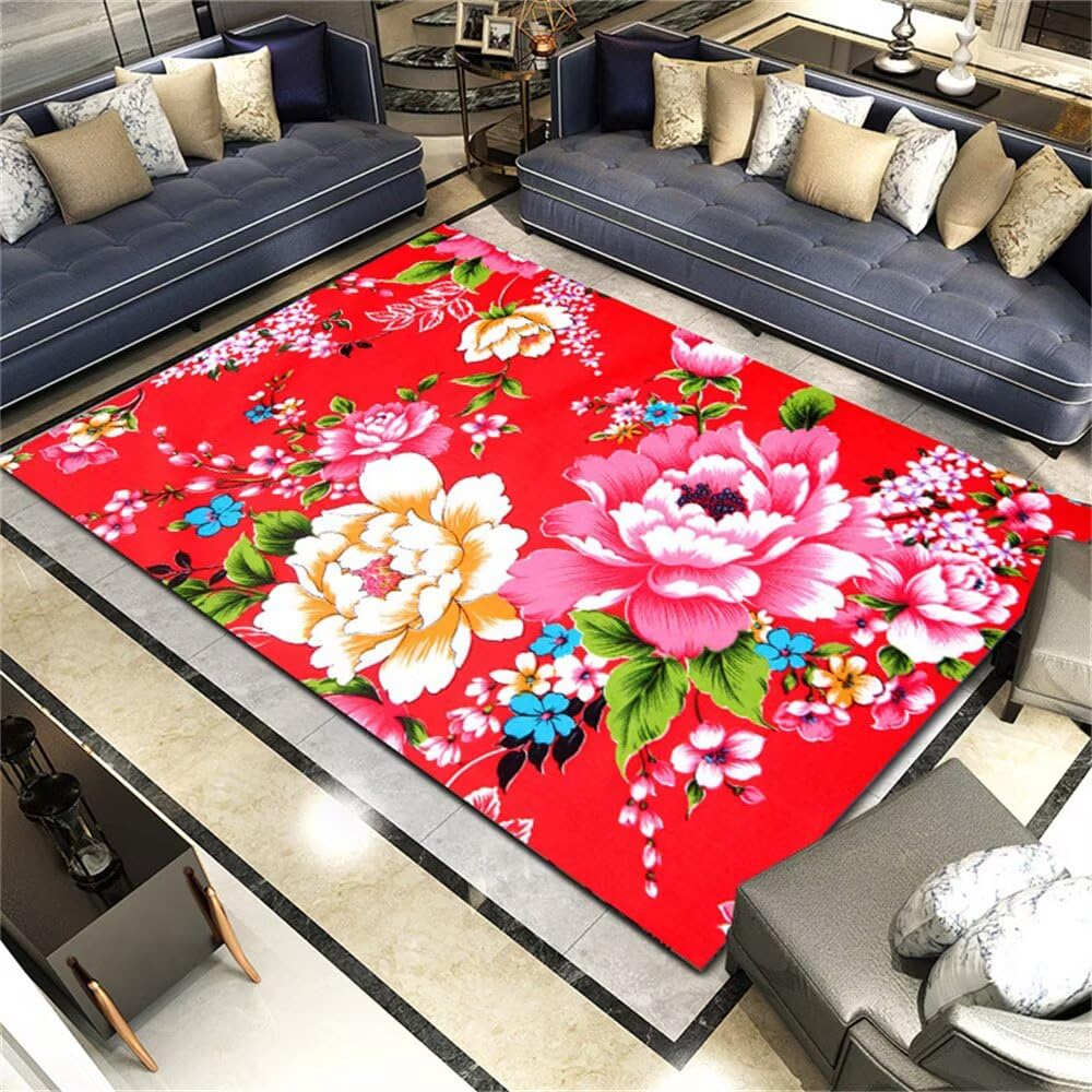 Tapis personnalisé rouge et bleu 90x120cm pour la décoration de la maison et du salon