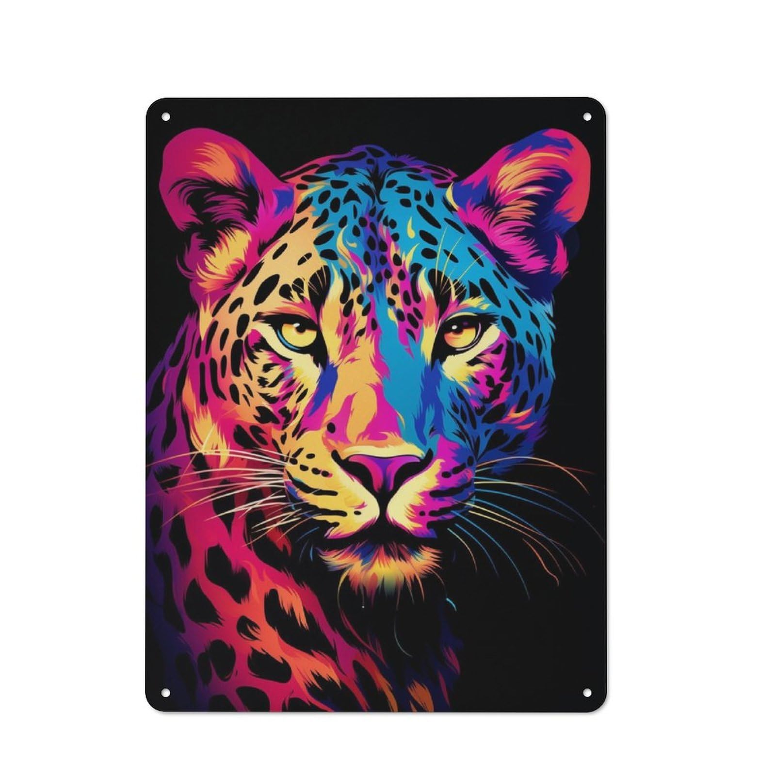 Vintage Metal Sign 40x30cm Featuring Neon Jaguar, Home Bar Decor for Cafe, Pub, Workshop Or Home Bar