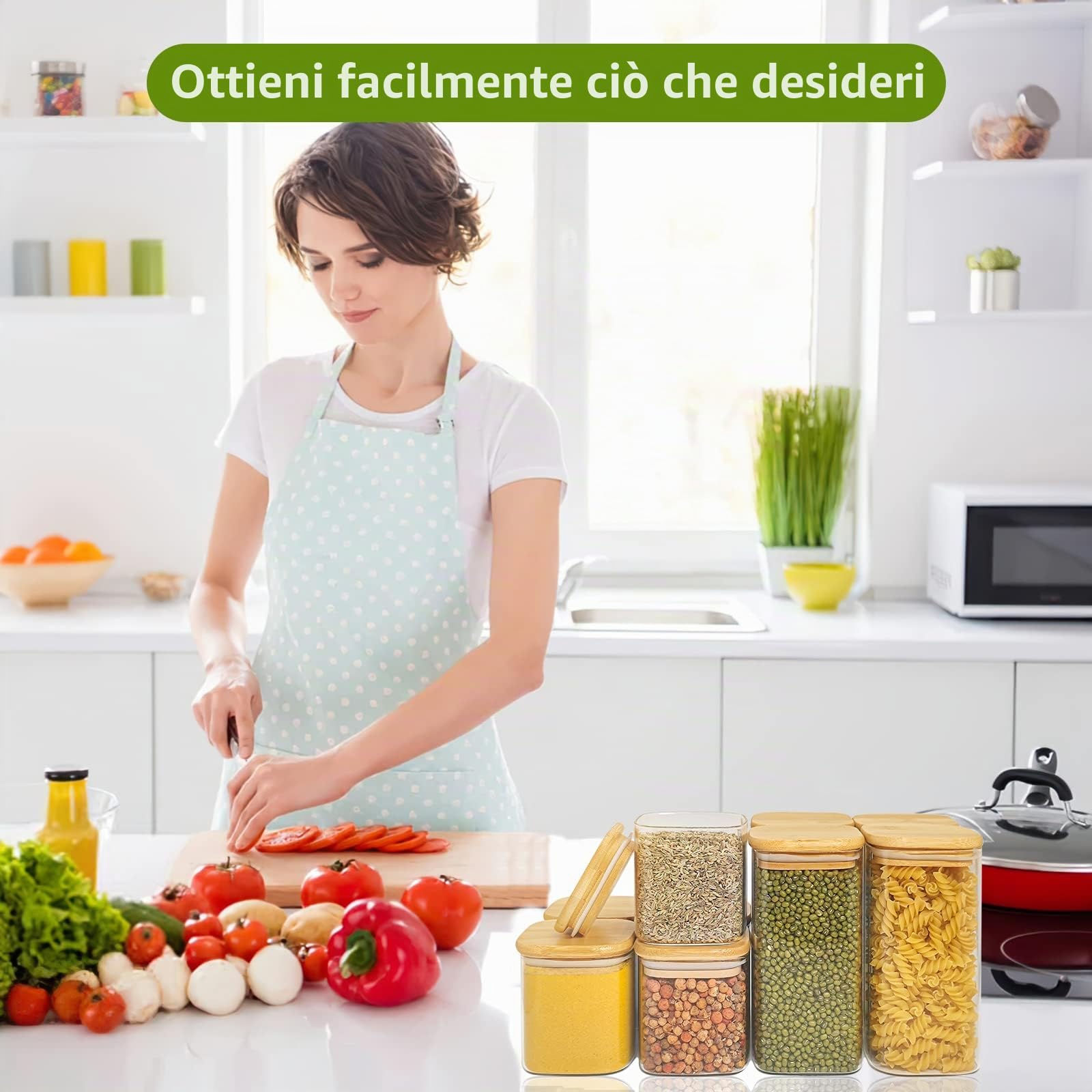 Withosent Set di 12 barattoli per spezie, rettangolari, con coperchio in legno, 430/600 ml, con coperchio, per spezie, tè, noci, cereali