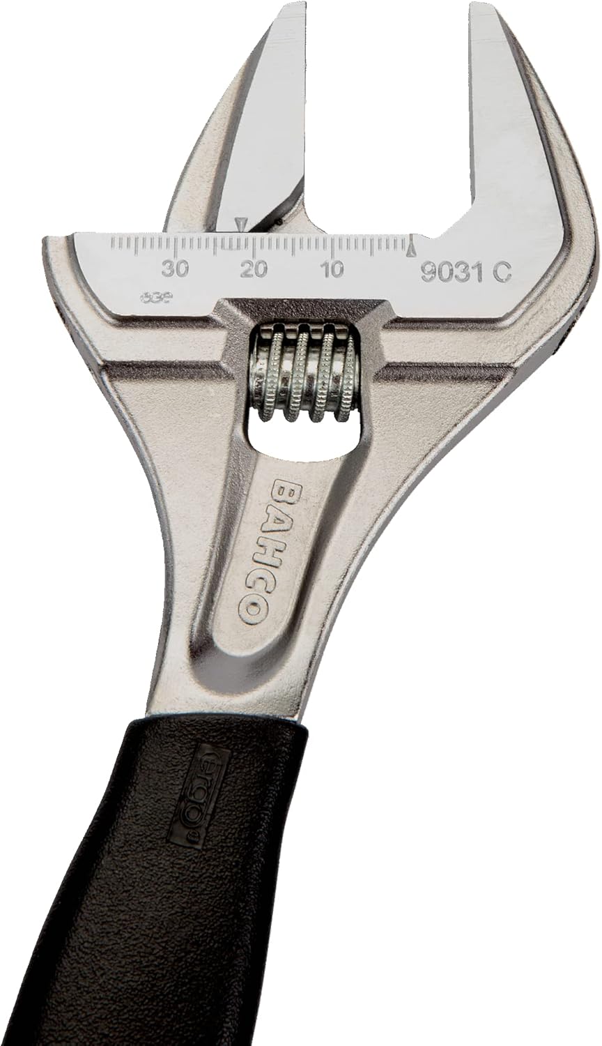 Bahco 8" SAE Big Mouth Adjustable Wrench with Handle, Wide Jaw, Slim Head, and True Ergo Grip for Tight Spaces, Ideal for Maintenance, Plumbing, and Electrical Repair Tasks