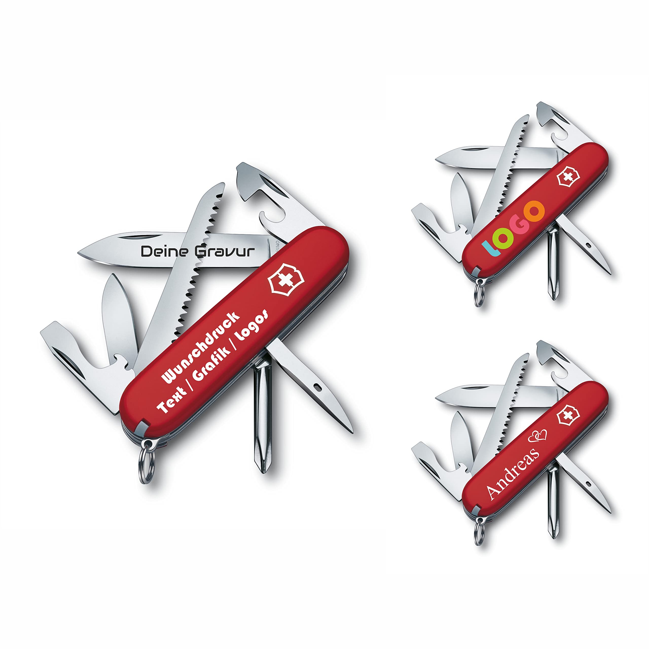 Victorinox Navaja de bolsillo Hiker con grabado personalizado en la carcasa I Regalo para hombres y mujeres I para cumpleaños I Navaja suiza con 13 funciones 1.4613