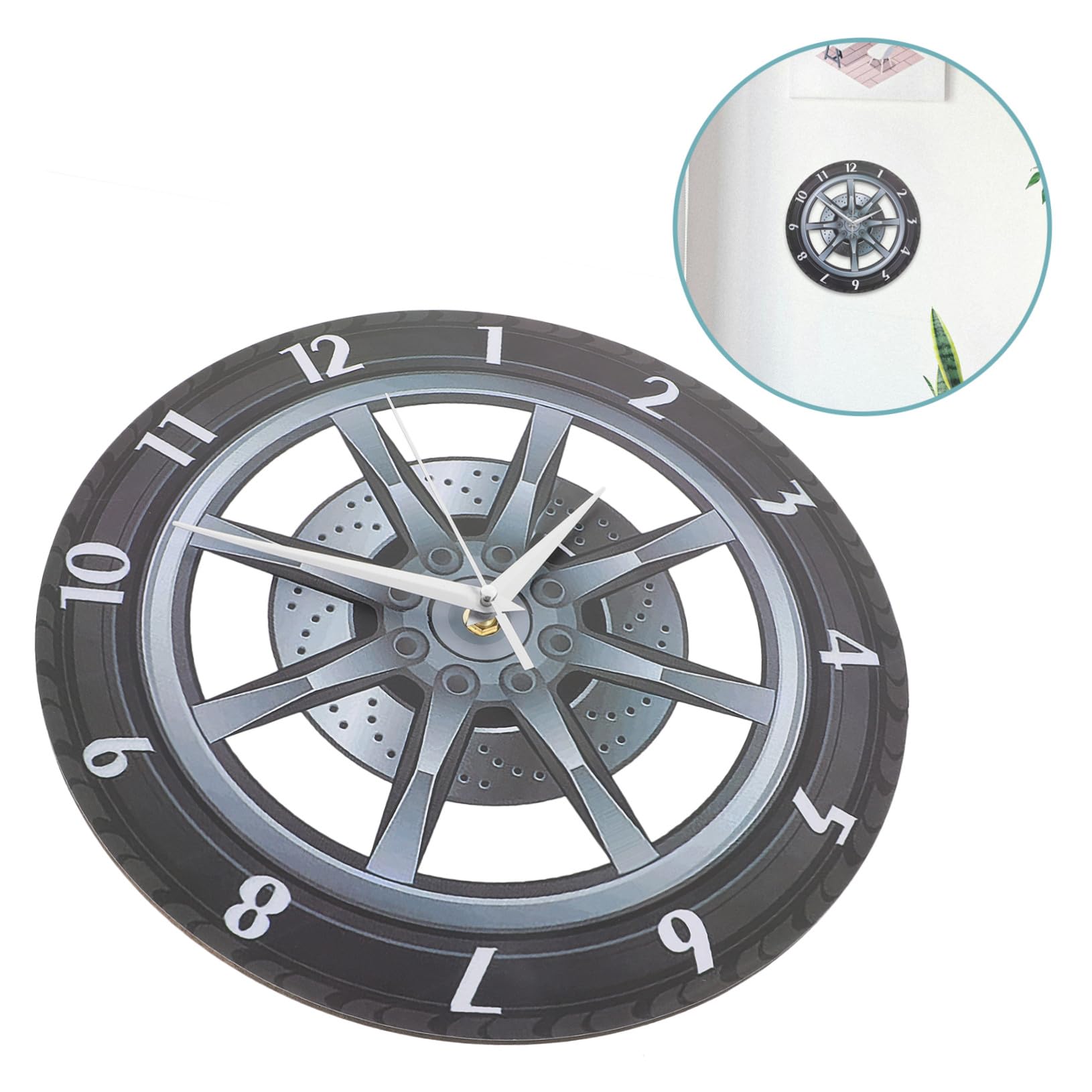 Ciieeo Orologio da Parete Forma di Ruota Creativo Orologio Muto Movimento Silenzioso per Soggiorno e Camera da Letto