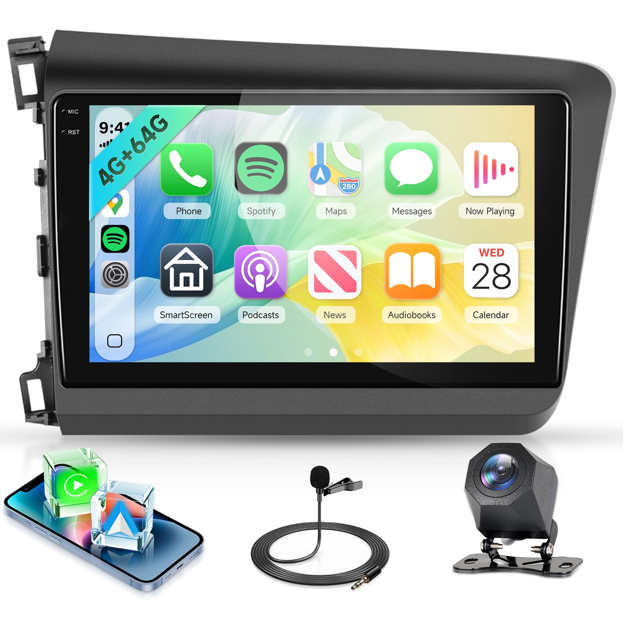 4Core 4G+64G Android Car Radio for Honda Civic 2012-2015, Wireless CarPlay Android Auto, 5G WiFi GPS, 9" Incell Touch Screen, Mirror Link, Backup Camera, Bluetooth FM/RDS/EQ/USB/SWC-image-25