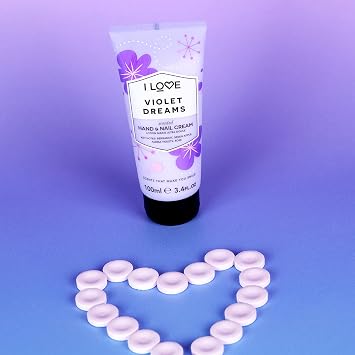 I Love Violet Dreams Scented Hand & Nail Cream 100ml – Nourishing Shea Butter & Coconut Oil – 93% Naturally Derived Ingredients – Hydrating Vegan-Friendly Cream for Soft, Smooth & Healthy Hands 100ml