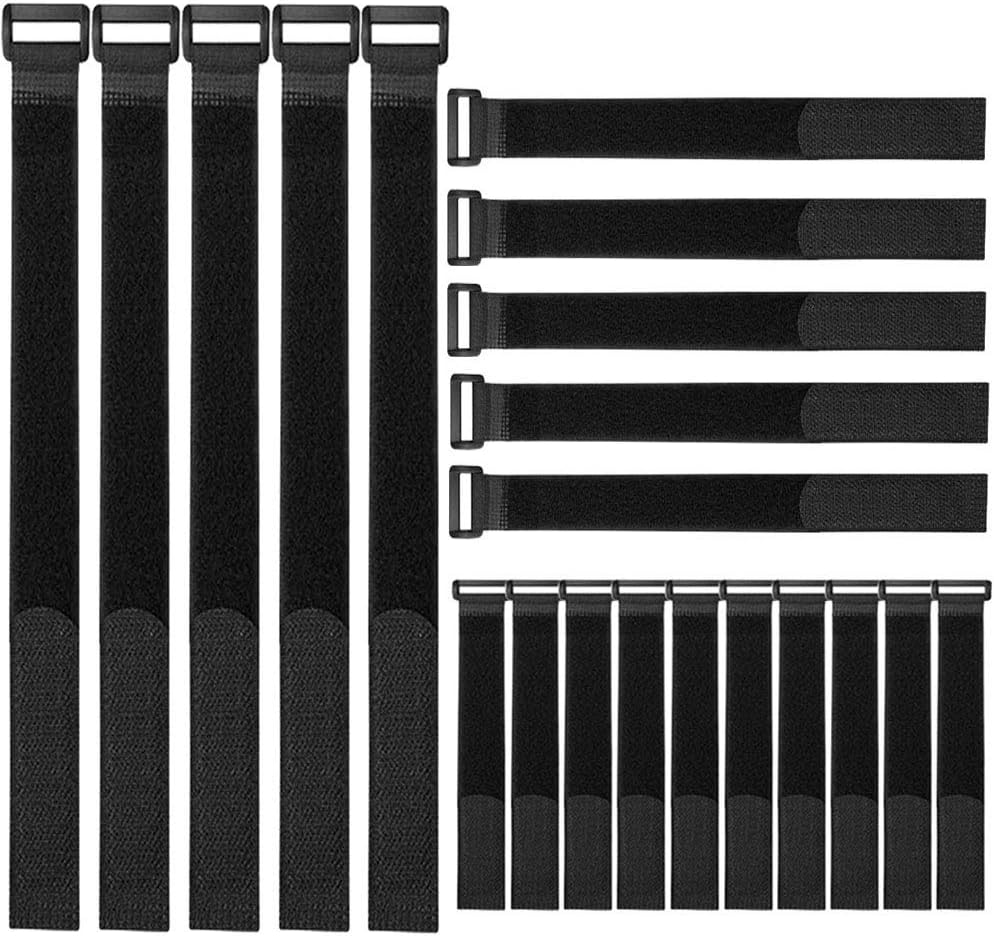 FULARR 20Pcs Cable Straps, Reusable Cable Ties & Cinch Strap Set, Multipurpose Hook and Loop Straps Fastener, Cable Storage Organizer, 3 Different Sizes (20x2cm, 30x2cm, 40x2cm) –– Black