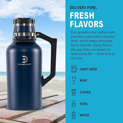 Miniatura 5 de DrinkTanks Craft Growler, cultivadores pasivados de acero inoxidable para cerveza, vaso de bebidas aislado al vacío y a prueba de fugas, vaso de