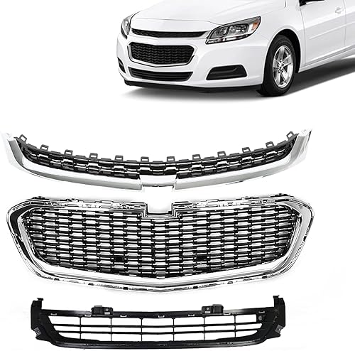 SkyMaxFit Compatible con Chevrolet Malibu 2014-2015, juego de rejillas delanteras superiores y centrales de 3 piezas