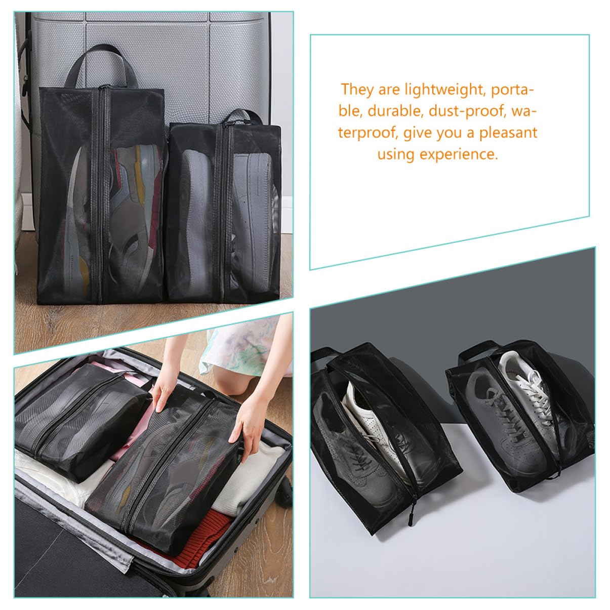 6 STK Aufbewahrungstasche Aus Mesh Reiseset Für Männer Schrank Schuhbeutel Tragbare Schuhtasche Taschenorganisator Beutel Für Reiseschuhe Black Atmungsaktives Polyester-Netz