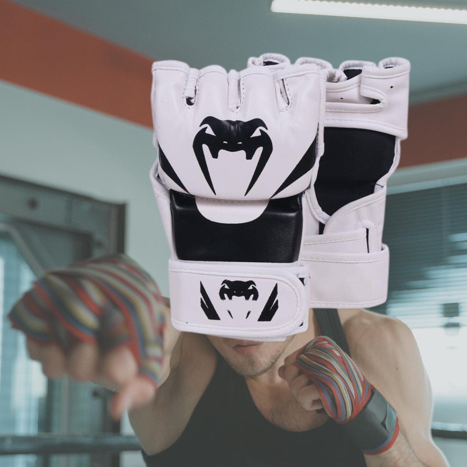 Gants De Boxe Harilla – Cuir PU, Taille Unique 28x16 Cm – Pour Muay Thai, Sparring, Sac De Frappe – Adhésif Renforcé, Protection Poignet – Débutant à Confirmé
