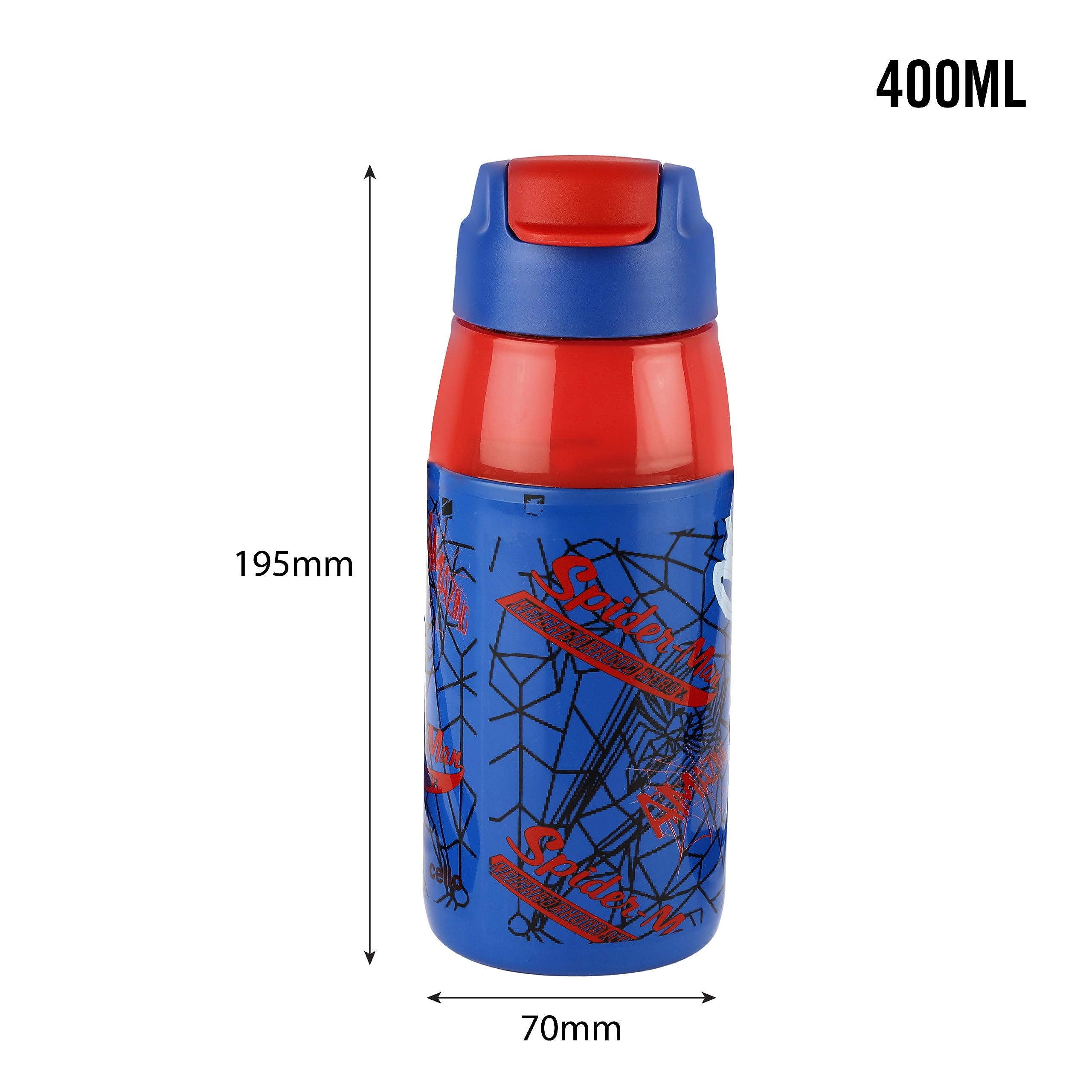 CELLO Puro Steel-X Hydra Kid 400 Inner Steel Insulated Water Bottle 400ml, Blue | Spiderman Print | ISI Certified, Leakproof | Easy to Carry with Loop | Insulated Cold Water Bottle for School, Picnic 4