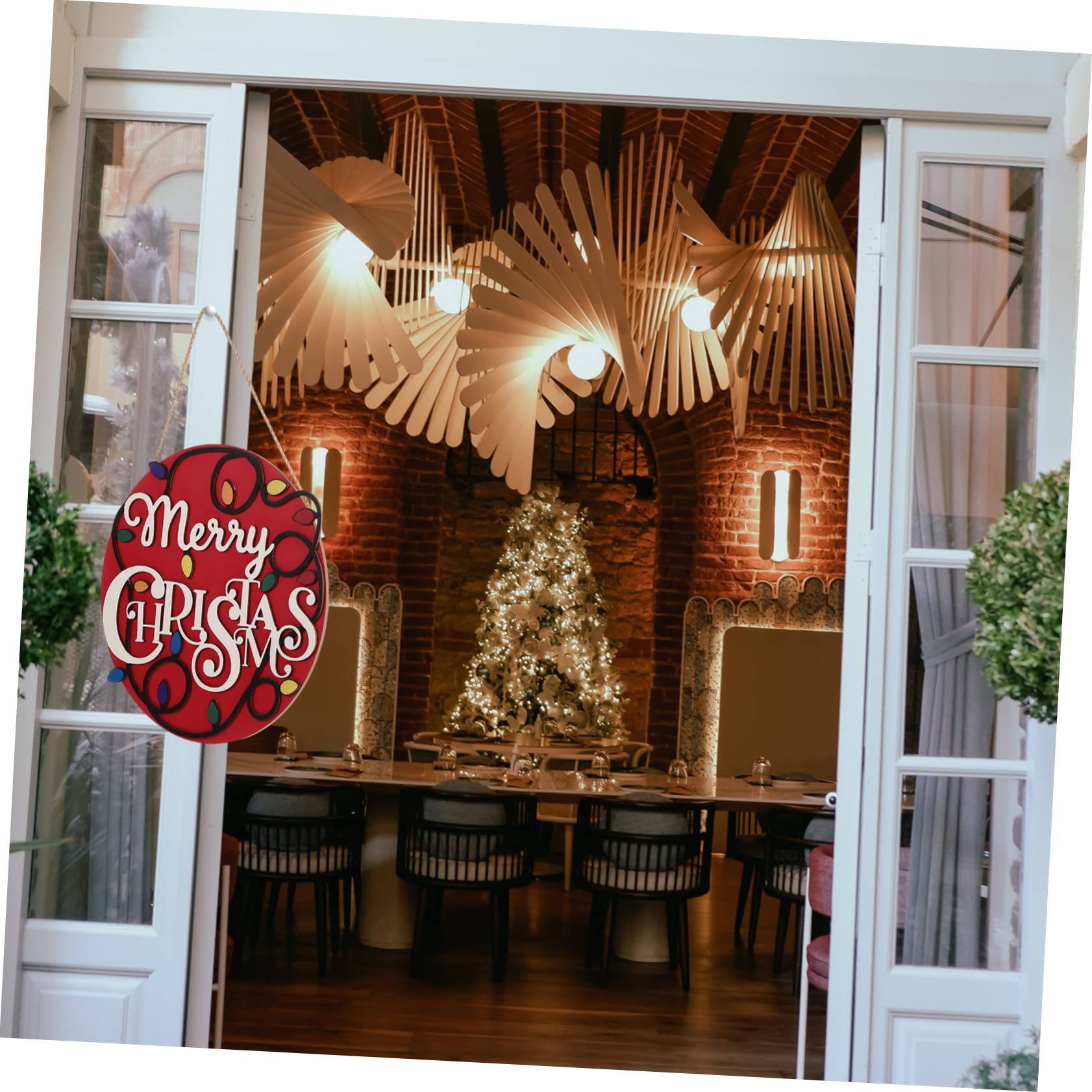 Cabilock 5 Piezas Numero de de Navidad Colgantes navideños navideños Cartel de Bienvenida señal de Puerta Home Decoracion decoración Letrero de Puerta de Navidad Adornos Madera