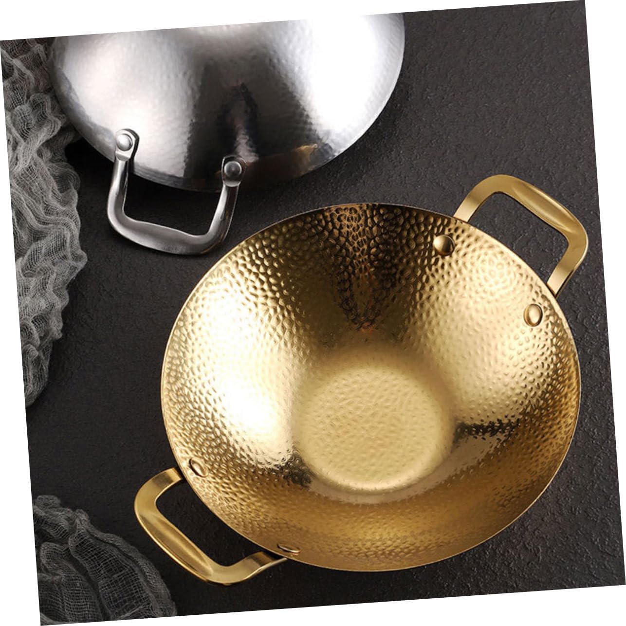 SECFOU Stainless Steel Camping Cookware Pot Hammered Griddle Double Handles Cooking Pot for Hotel Restaurant Home