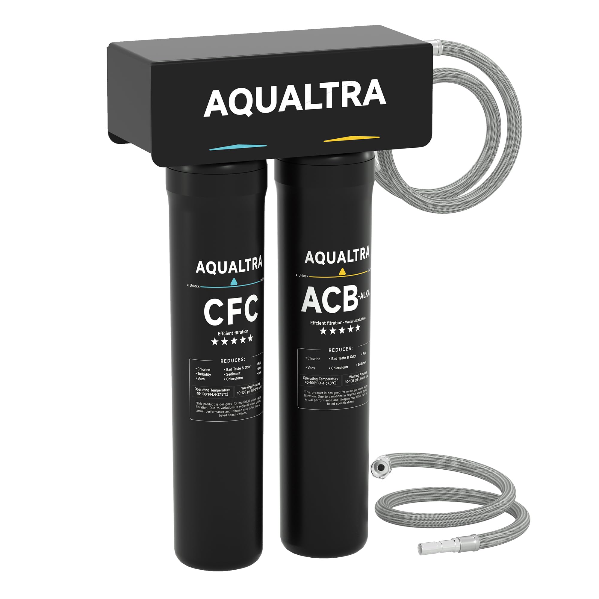 AQUALTRA USF-2B-10 Sistema de filtro bajo fregadero ligeramente alcalino, 75700 L, reduce PFOA, PFOS, cloro, plomo, mercurio, cloramina, fluoruro, partículas de microplásticos, mal sabor y olor