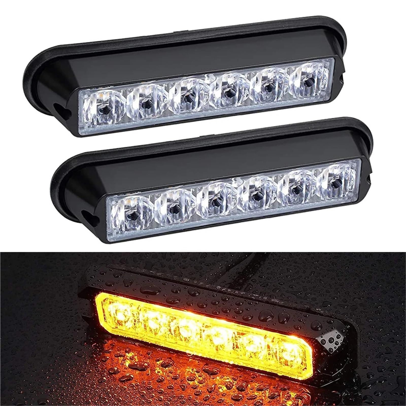 2 barras de luces intermitentes de advertencia de 4 o 6 LED for coche, con luz estroboscópica, baliza de emergencia y señal luminosa. 12V/24V. for vehículos y camiones.(Red,2pcs 4-LED Light)