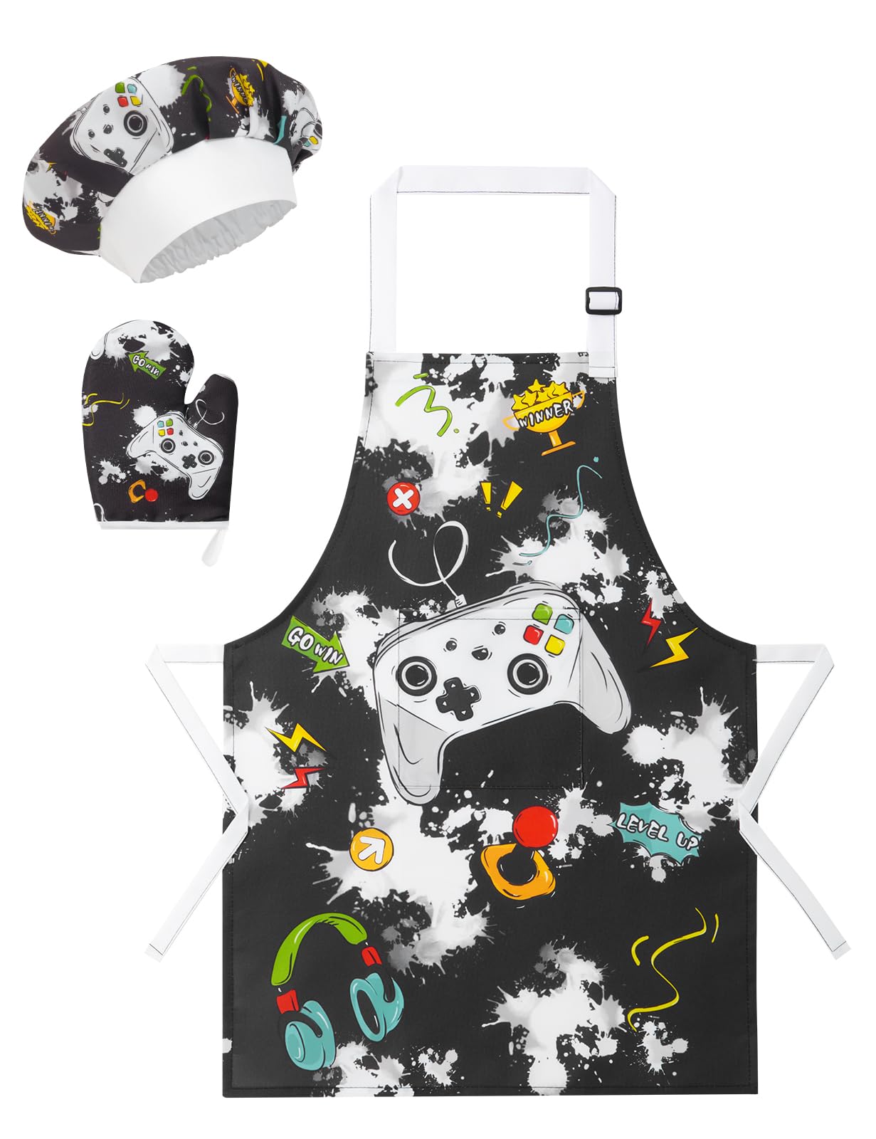 WERNNSAI Kids Apron and Chef Hat Set with Hat Oven Mitts, Ages 11-15 Years โ image 1