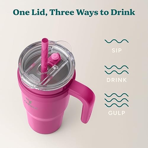 Miniatura 5 de REDUCE Vaso de acero inoxidable de 24 onzas con asa, con aislamiento al vacío de doble pared, tapa a prueba de sudor y popote reutilizable, mantiene