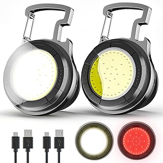 COUWXOI 2 PCS Small Keychain Flashlights, 600Lumen LED Rechargeable Mini Flashlight Keychain, 4 Light Modes COB Keychain Work Light Pocket Light with Folding Bracket Bottle Opener