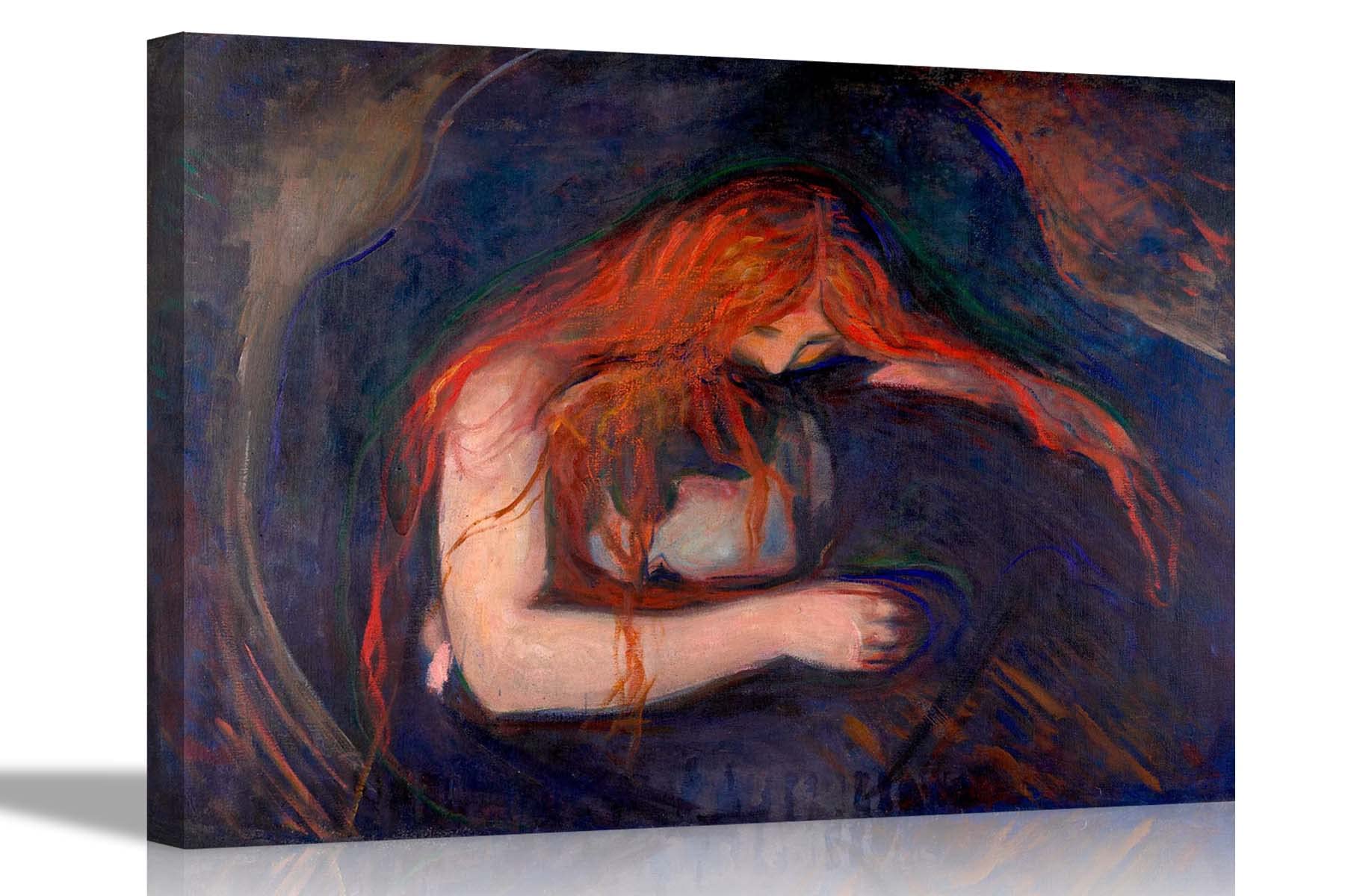 Artley Prints Black Vampire - Love And Pain By Edvard Munch Canvas Wall Art Prints And White Pictures Home Living Room Modern Art Landscape 40 X 30Cm (16 X 12 Inches) A3